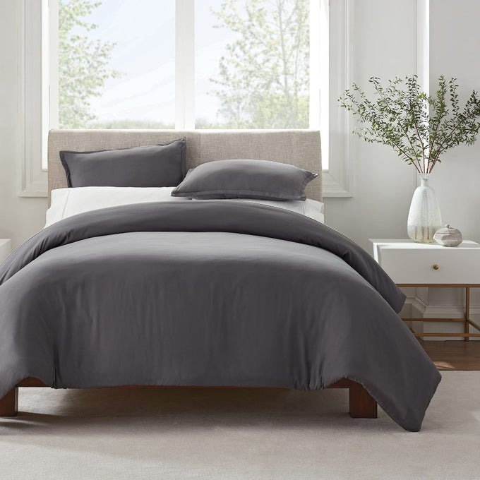 SIMPLY CLEAN ULTRA SOFT HYPOALLERGENIC STAIN RESISTANT 3 PIECE SOLID DUVET COVER SET GREY FULLQUEEN
