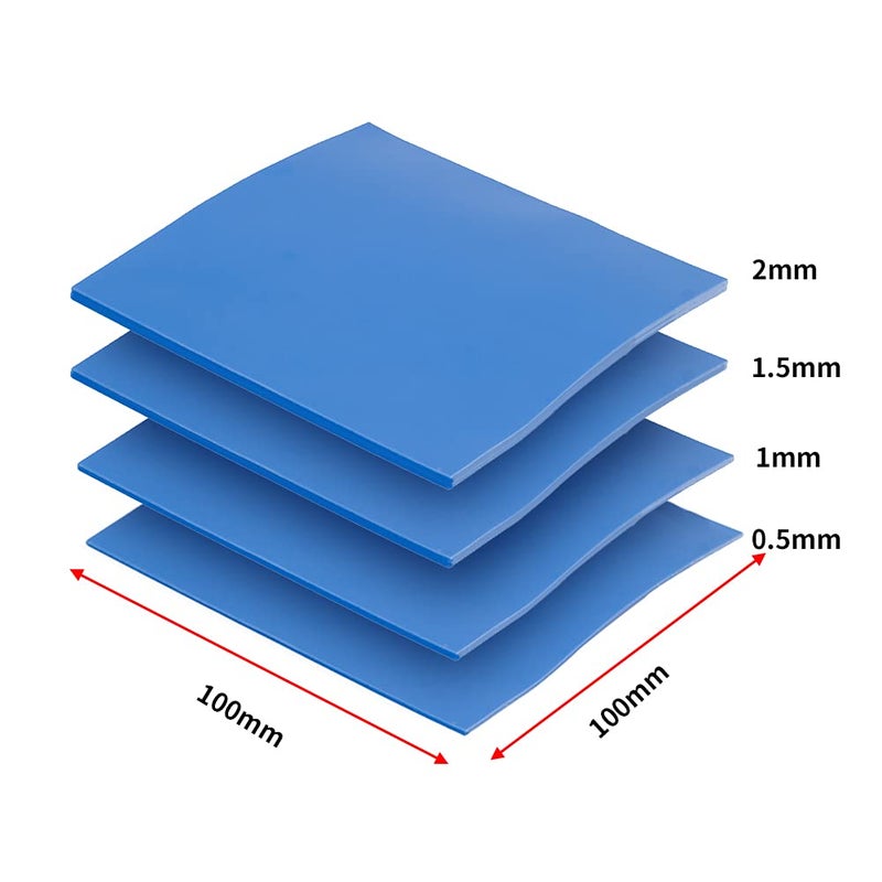 OwlTree 4 Pack Thermal Pad,100x100mm 0.5mm 1mm 1.5mm 2mm Highly Efficient Thermal Conductivity 6.0 W/mK,Heat Resistant Silicone Thermal Pads for Laptop Heatsink CPU GPU SSD IC LED Cooler - Image 2