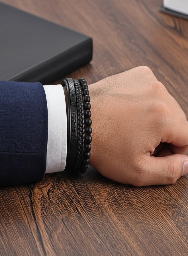 AFIKJHONS Leather Beaded Bracelet for Men Mens leather Bracelet Obsidian Tiger eye Bracelet pulseras para hombres Men's Spiritual Gift (Three-section buckle large size) - Image 5