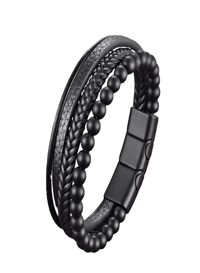 AFIKJHONS Leather Beaded Bracelet for Men Mens leather Bracelet Obsidian Tiger eye Bracelet pulseras para hombres Men's Spiritual Gift (Three-section buckle large size) - Image 2