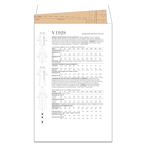 Vogue Misses' Nightgown Sewing Pattern Kit, Design Code V1928, Sizes 16-18-20-22-24 - Image 2