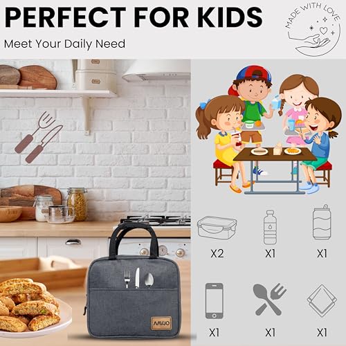 Aavjo Insulated Travel Picnic Lunch Bag for Boys Girls Kids and Adults – Leakproof Reusable Tote with High Capacity, Perfect for Women & Men, Ideal for Work, Travel, and Outdoor Activities (Gray) - Image 3
