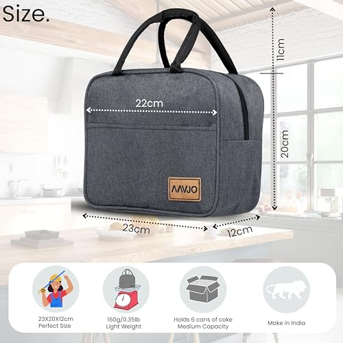 Aavjo Insulated Travel Picnic Lunch Bag for Boys Girls Kids and Adults – Leakproof Reusable Tote with High Capacity, Perfect for Women & Men, Ideal for Work, Travel, and Outdoor Activities (Gray) - Image 2
