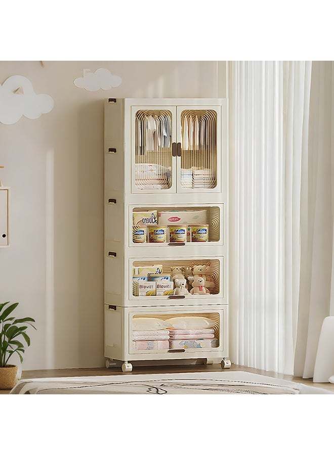 Noon East Portable Children Closet And Storage Drawers stackable for Clothes, Toys, Bedding Storage With Wheels 1 Wardrobe + 3 drawers Easy Self assembly, Dimension 161.5CM Height, 57CM Length, 32CM Width - Image 1