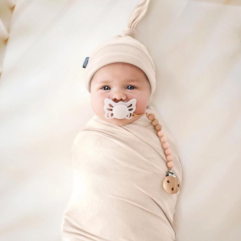 GRSSDER Newborn Swaddle Blanket, Ultra Soft Jersey Receiving Blanket with Matching Headband and Beanie Set 33Ã—44", Stretchy Baby Neutral Swaddle Wrap for Girls and Boys - Image 3