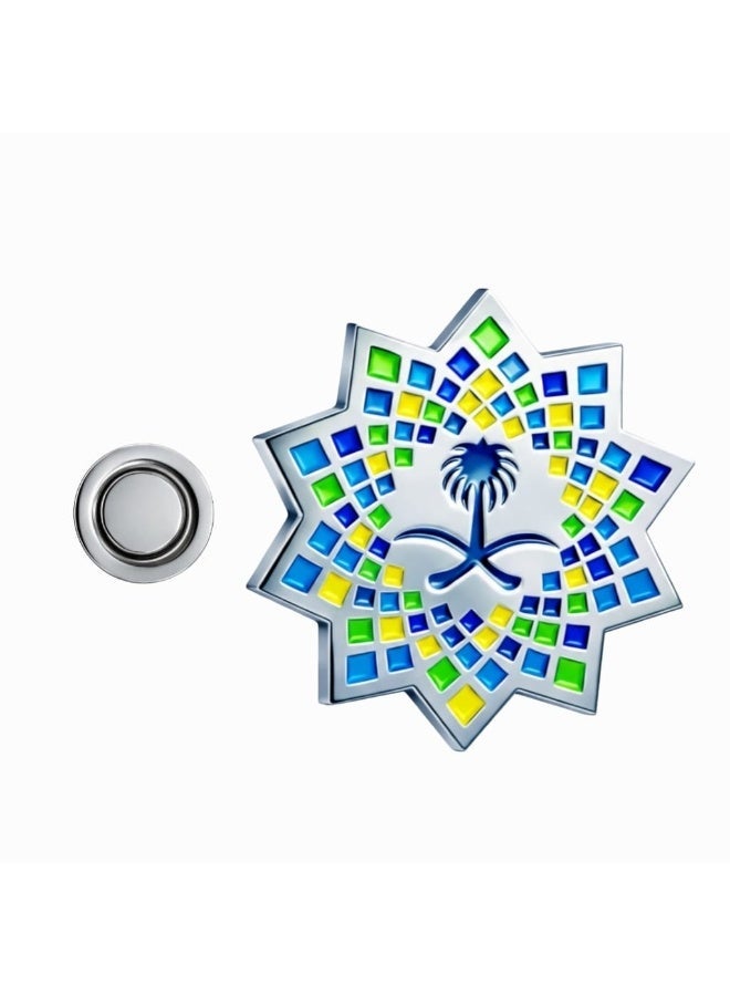 ARAB SOUVENIRS Saudi Vision 2030 Commemorative Metal Magnet Brooch – Premium Geometric Star Design with National Emblem, Cultural Heritage Collector’s Edition - Image 1