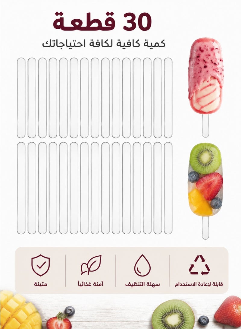 Zoreya Reusable Acrylic Popsicle Sticks 30 PCS | Food Grade Ice Cream & Cake Pop Sticks | DIY Dessert Craft Sticks for Homemade Popsicles | Durable Clear Washable Stick Set - Image 1