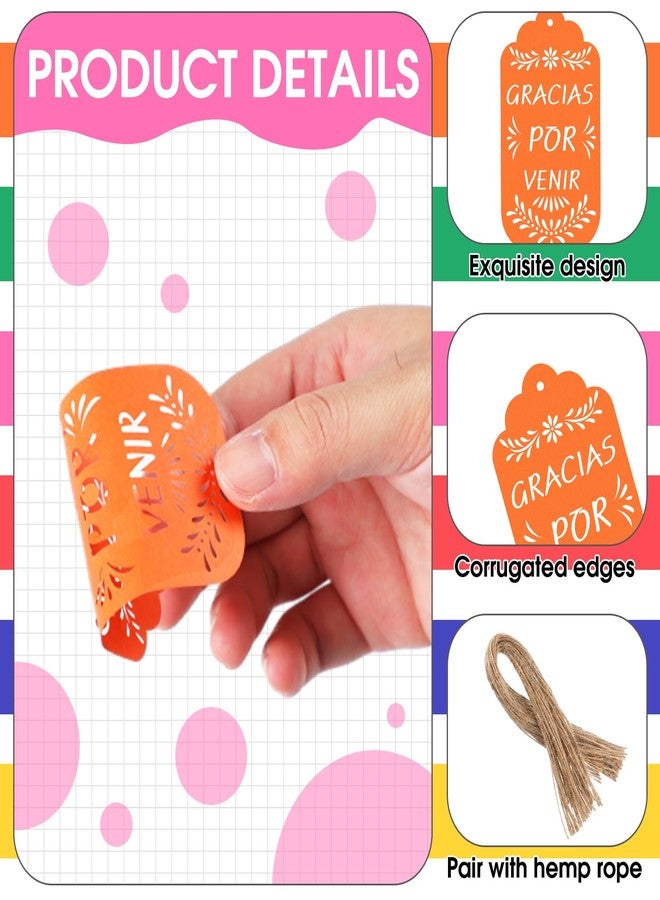 Fuyoooo 60 Pcs Cinco De Mayo Papel Picado Gift Tags Fiesta Mexican Party Favors Colorful Thank You Tags with String for Mexican Candy Bags, Baby Shower Party Decoration(Multicolor,Gracias Por Venir - Image 3