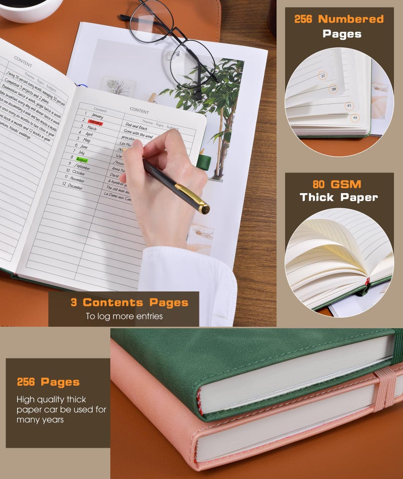 dilitego Lined Journal Notebook for Women Men, 256 Numbered Pages Hardcover Leather Journals for Writing, A5 Journaling Notebooks, College Ruled Journal for Business Work School 5.75" x 8.38" Green - Image 4