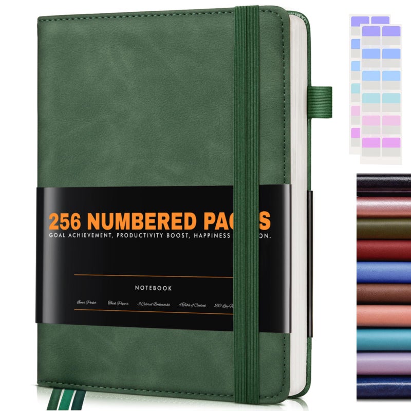 dilitego Lined Journal Notebook for Women Men, 256 Numbered Pages Hardcover Leather Journals for Writing, A5 Journaling Notebooks, College Ruled Journal for Business Work School 5.75" x 8.38" Green - Image 1