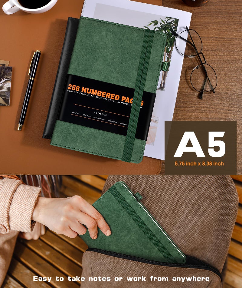 dilitego Lined Journal Notebook for Women Men, 256 Numbered Pages Hardcover Leather Journals for Writing, A5 Journaling Notebooks, College Ruled Journal for Business Work School 5.75" x 8.38" Green - Image 5