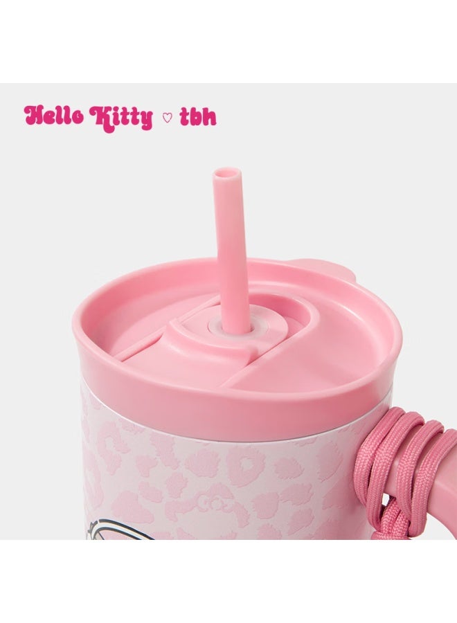 Tbh Sanrio o Kitty Jumbo Insulated Stainless Steel Straw Cup Pink Leopard Print - Image 2