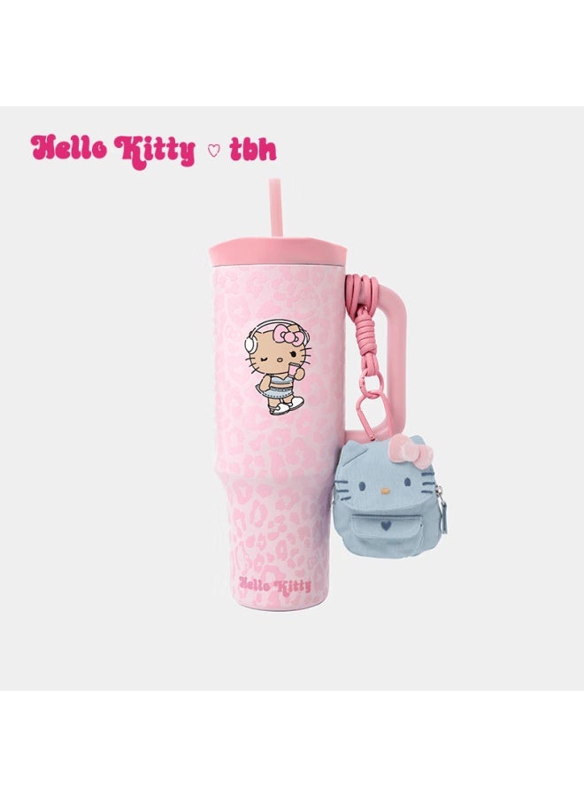 Tbh Sanrio o Kitty Jumbo Insulated Stainless Steel Straw Cup Pink Leopard Print - Image 1