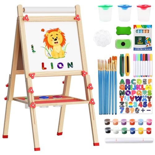 Weudear Easel for KidsToddler Dry Erase Board Including 100 Accessories Kid Easels Double Sided Magnetic White Board Chalk Board Paper Roll Height Adjustable Stand Art Easel for Toddler 34 48 - Image 1