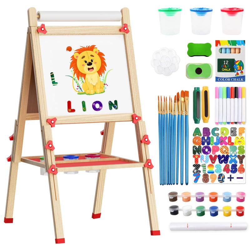 Weudear Easel for KidsToddler Dry Erase Board Including 100 Accessories Kid Easels Double Sided Magnetic White Board Chalk Board Paper Roll Height Adjustable Stand Art Easel for Toddler 34 48 - Image 2