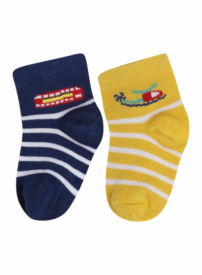 BODYCARE Boys Printed Socks Pack Of 2 - Royal Blue & Mustard - Image 1
