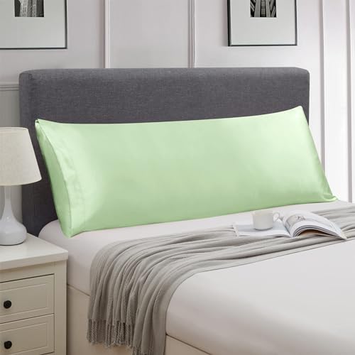Ersmak Satin Body Pillow Cover, 20x54 Inches Sage Green Ultra Soft Satin Pillow Case for Hair and Skin, Silky Slip Cooling Long Side Pillowcase with Envelope Closure - Image 2
