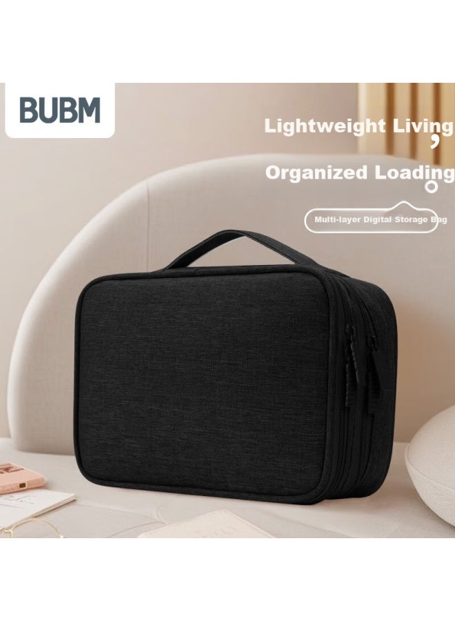 Bubm Cable Organizer Bag For Digital Accessories, Laptop Charger, Power Bank, Hard Drive, Travel Portable Electronic Accessories Storage Pouch, Double Layer Large Size, Black - Image 2