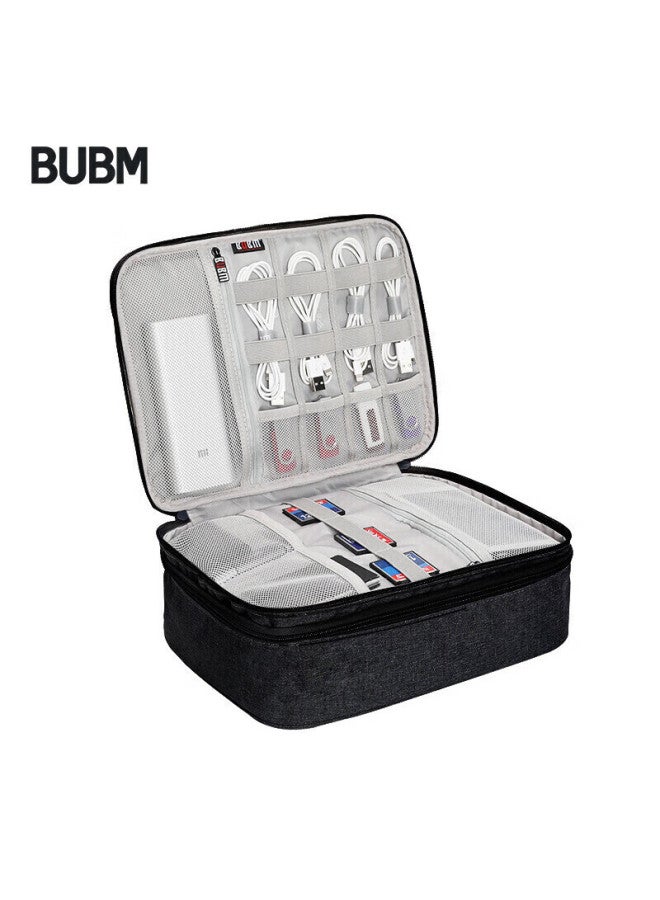 Bubm Cable Organizer Bag For Digital Accessories, Laptop Charger, Power Bank, Hard Drive, Travel Portable Electronic Accessories Storage Pouch, Double Layer Large Size, Black - Image 1