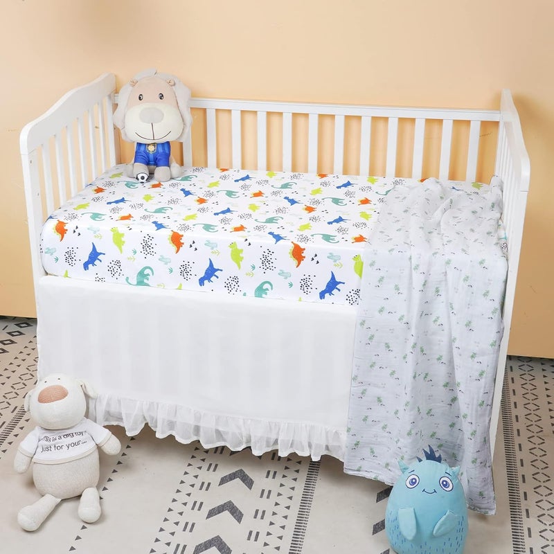 PHF 3 Pack Soft Dinosaur Crib Sheets Fitted Comfy Breathable Baby Sheets for Boys Girls 28x52 Inches Fits Standard Crib and Toddler Mattresses Navy Dinosaur - Image 3