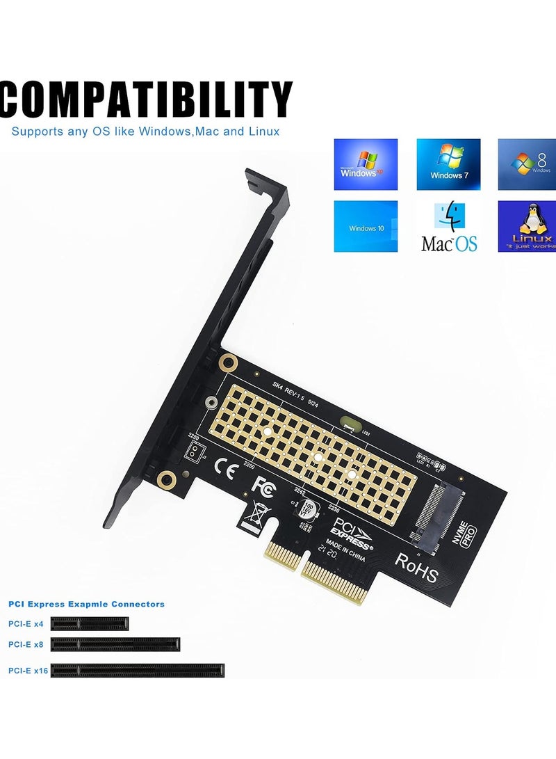 JEYI SK4 M.2 NVMe SSD NGFF to PCIE X4 Adapter M Key Interface Card Suppor PCI Express 3.0 x4 2230-2280 Size m.2 Full Speed, M.2 NVME SSD to PCIe 4.0 x4 Adapter with Aluminum Heatsink Solution Supports 2280, 2260, 2242, 2230 Solid State Drives - Image 1
