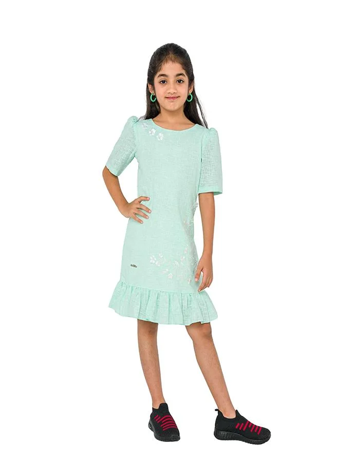 babyqlo Elegant Green Dress with Floral Embroidery for Stylish Girls