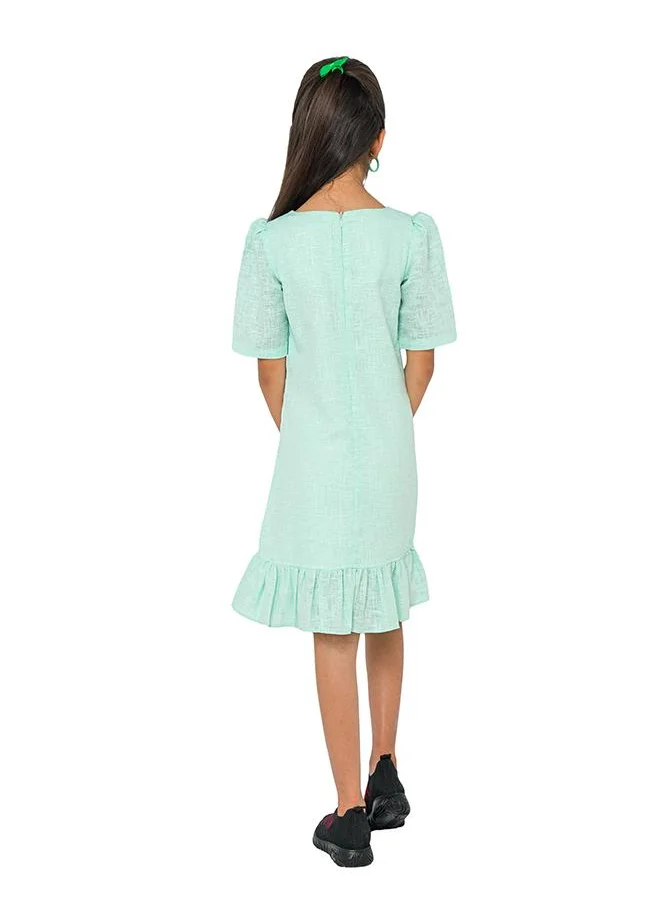 babyqlo Elegant Green Dress with Floral Embroidery for Stylish Girls