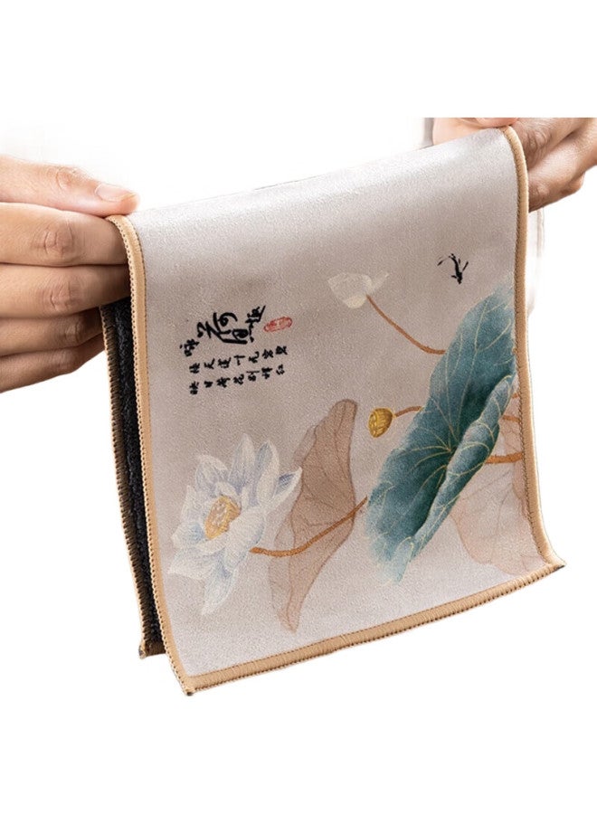 Mengting Painted Tea Towel, Absorbent, High-End, For Tea Table, Thick, Long, Lotus Pattern, 36*16.5Cm - Image 1
