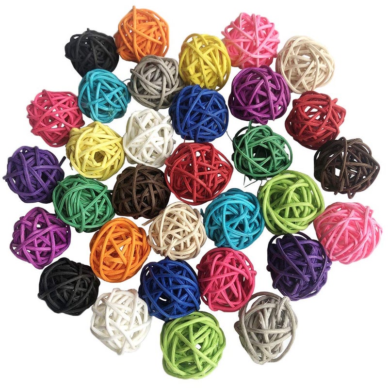 Benvo Rattan Balls 32 Pack 1.2 inch Wicker Ball Birds Quaker Parrot Parakeet Chewing Pet Bite Ball for Budgies Conures Hamsters Ball Orbs Crafts DIY Accessories Vase Fillers (Multi-colored) - Image 1