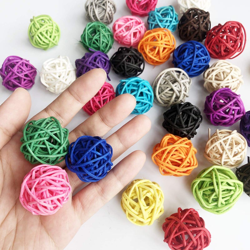 Benvo Rattan Balls 32 Pack 1.2 inch Wicker Ball Birds Quaker Parrot Parakeet Chewing Pet Bite Ball for Budgies Conures Hamsters Ball Orbs Crafts DIY Accessories Vase Fillers (Multi-colored) - Image 2