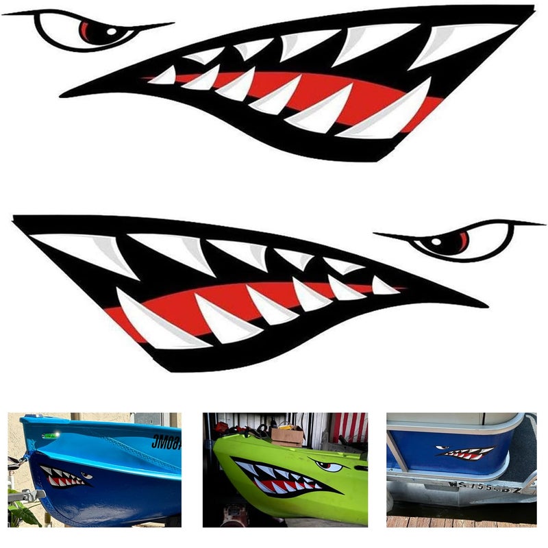 MOOCY 2Pcs Shark Teeth Mouth Kayak StickersKayak Decals Waterproof DIY Funny Graphics Accessories for Kayak Canoe Fishing Boat Car Truck Jet Ski Hobie Dagger Ocean Boat Decoration
