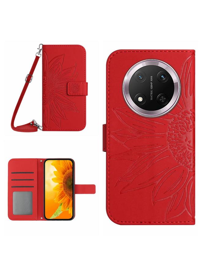 اس-توب جراب هاتف Honor X9c من الجلد بنمط زهرة الشمس مع حبل تعليق - Image 1