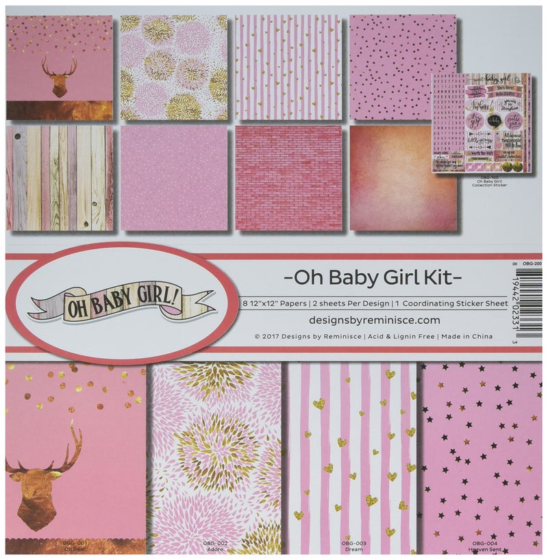 Reminisce (REMBC) Oh Baby Girl Scrapbook Collection Kit, Multicolor, 12x12 inches - Image 4
