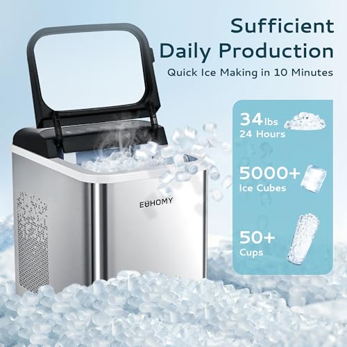 EUHOMY Nugget Ice Maker Countertop, Ready in 8 Mins, Self-Cleaning, 34lbs/24H Portable Ice Maker Machine with Ice Scoop & Basket, Sonic Ice Makers with Chewable Pellet Ice for Home/Party/RV/Camping - Image 2