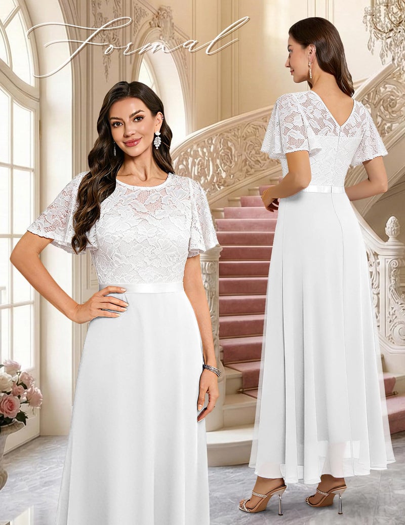 DRESSTELLS White Formal Dresses for Women, Prom Party Bridesmaid Cocktail Wedding Guest Mother of The Bride Evening Gowns Gala Homecoming Maxi Lace Chiffon Dress, 2026 Spring, White L - Image 2