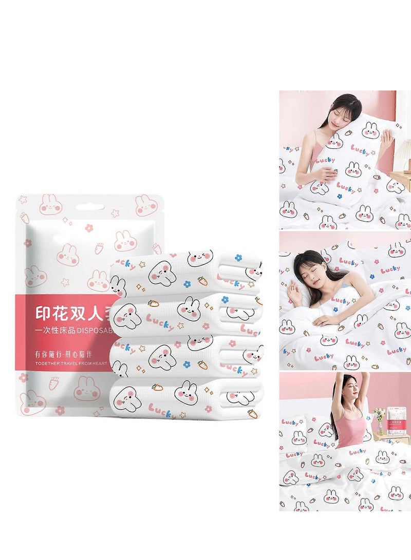 🛏️طقم أغطية سرير للسفر للاستخدام مرة واحدة، غطاء سرير كامل خالٍ من البلاستيك من 3 قطع مع واقيات للوسائد، وملاءات سفر للاستخدام مرة واحدة للفنادق والنزل والمساكن الطارئة - Image 1