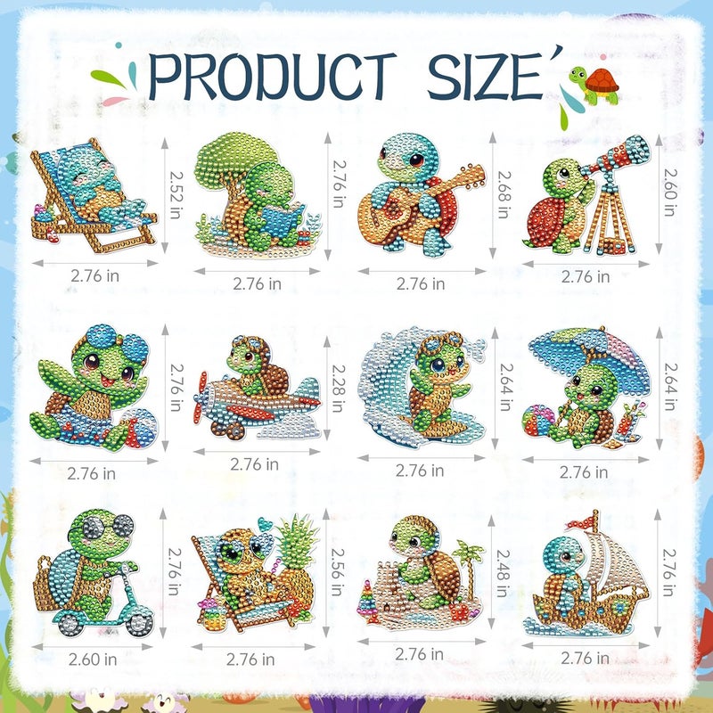 INCOK Sea Turtle Diamond Painting Magnets Refrigerator - 12 PCS DIY Diamond Art Fridge Magnets Kit Cute Animal Gem Art Crafts Set Summer Home Decors Birthday Gift for Adults Beginners - Image 2