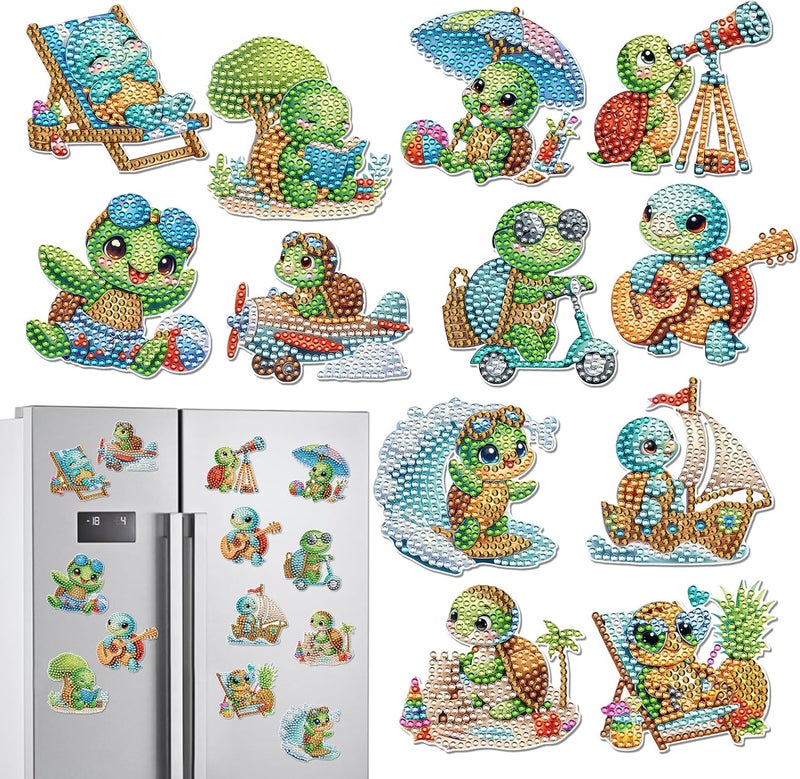 INCOK Sea Turtle Diamond Painting Magnets Refrigerator - 12 PCS DIY Diamond Art Fridge Magnets Kit Cute Animal Gem Art Crafts Set Summer Home Decors Birthday Gift for Adults Beginners - Image 1
