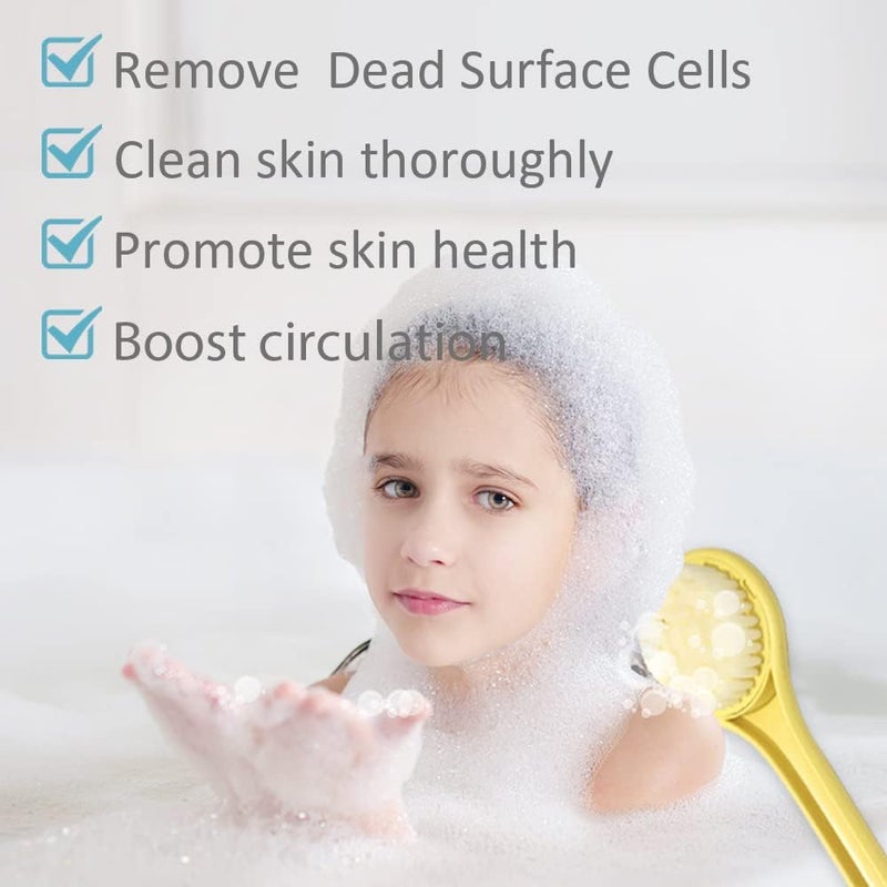 Tuklye Little Yellow Eagle Bath Brush Softer bristles Long Handle Suitable for Children Aged 312 Cleaning Sweat Stains and Beauty Bath Wet or Dry Brush Bath Brush 14 inch Lemon Yellow - Image 4