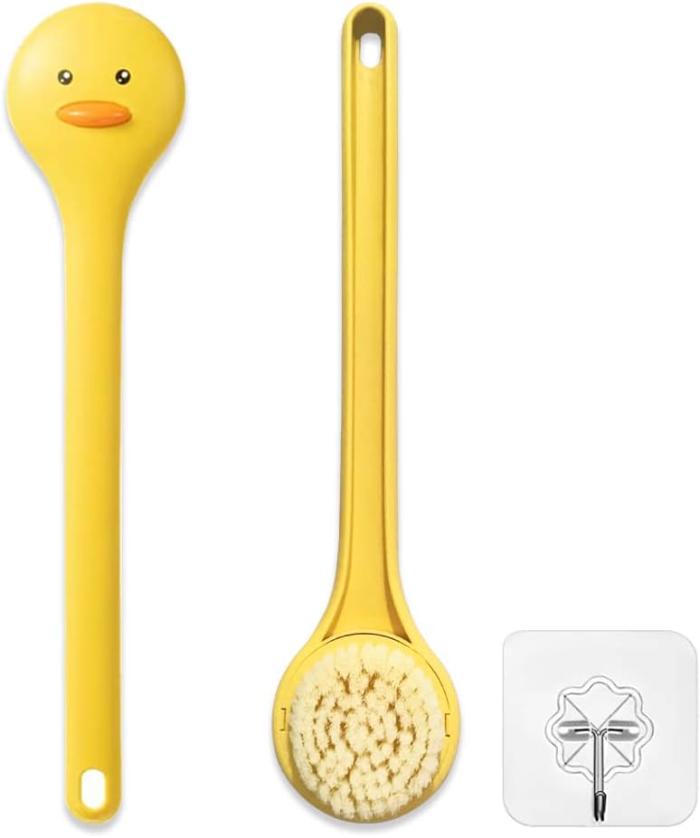 Tuklye Little Yellow Eagle Bath Brush Softer bristles Long Handle Suitable for Children Aged 312 Cleaning Sweat Stains and Beauty Bath Wet or Dry Brush Bath Brush 14 inch Lemon Yellow - Image 1