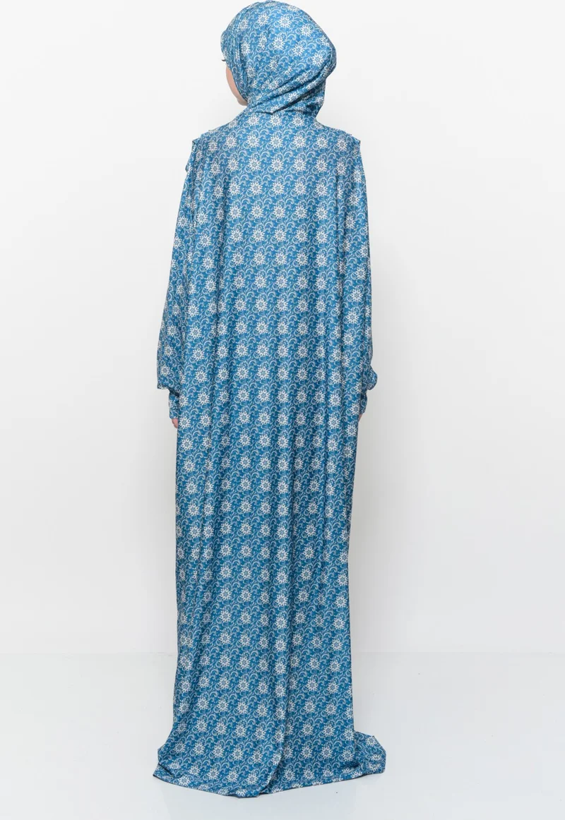 التوبة Practical One Piece Sun Patterned Sleeves Removable Lycra Hijab Prayer Dress with Headscarf 990 0316