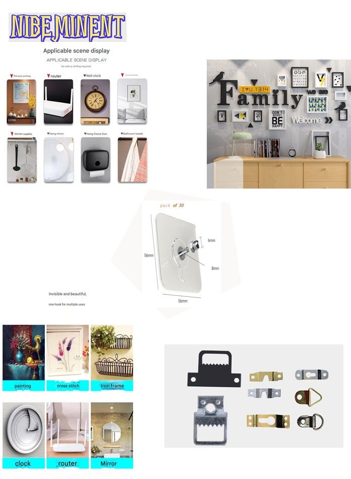 NIBEMINENT 30-Piece No-Drill Picture Hooks - Invisible Heavy Duty Adhesive Wall Hangers for Frames, Canvas & Wedding Photo  - Image 3