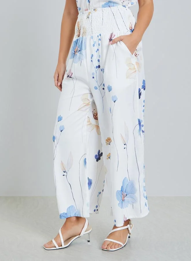 Take Two White Floral Print Wide Leg Trousers