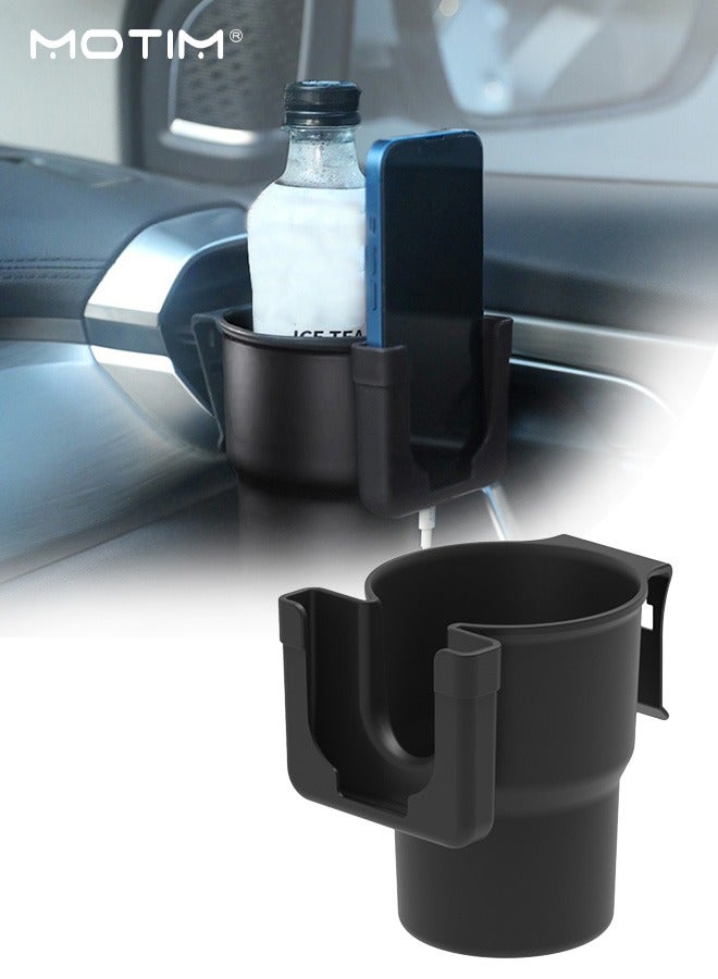 موتيم حامل هاتف 2 في 1 لحامل أكواب السيارة، رف تخزين متعدد الوظائف لزجاجات القهوة والمشروبات مع حامل هاتف، ابقَ منظمًا، مستلزمات السفر بالسيارة تناسب معظم المركبات والهواتف - Image 1