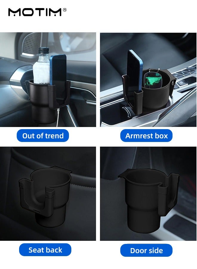 موتيم حامل هاتف 2 في 1 لحامل أكواب السيارة، رف تخزين متعدد الوظائف لزجاجات القهوة والمشروبات مع حامل هاتف، ابقَ منظمًا، مستلزمات السفر بالسيارة تناسب معظم المركبات والهواتف - Image 4