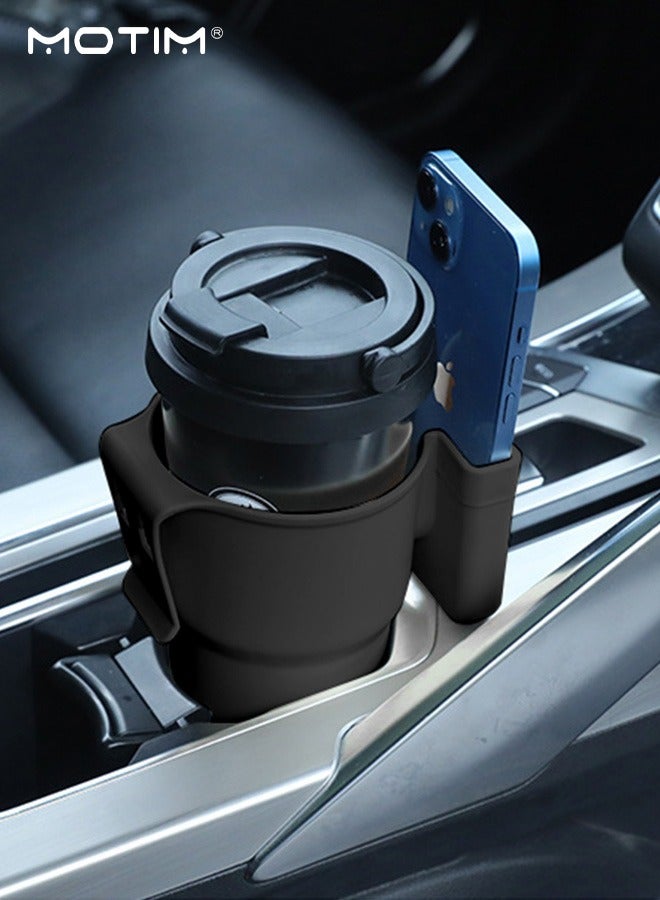 موتيم حامل هاتف 2 في 1 لحامل أكواب السيارة، رف تخزين متعدد الوظائف لزجاجات القهوة والمشروبات مع حامل هاتف، ابقَ منظمًا، مستلزمات السفر بالسيارة تناسب معظم المركبات والهواتف - Image 3