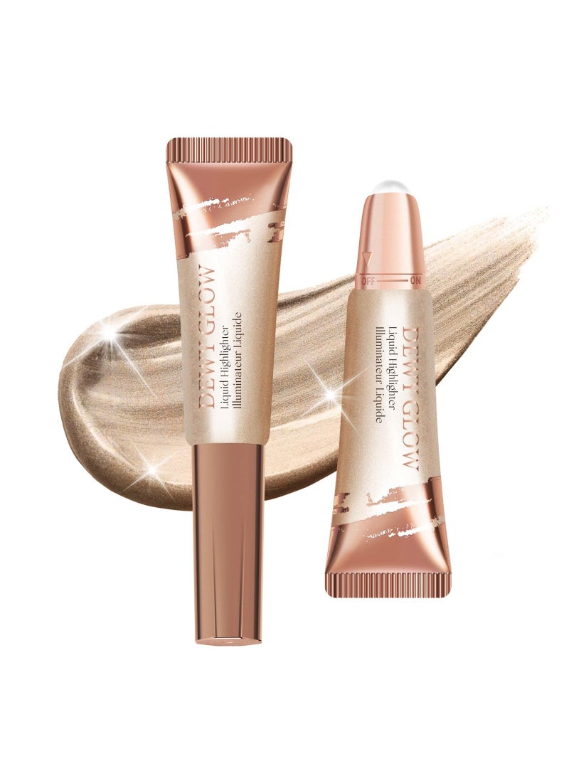 SYOSI هايلايتر سائل، مكياج هايلايتر، هايلايتر سائل رول على للوجه، لمسة طبيعية خفيفة لمكياج لامع، مكياج مضيء يدوم طويلاً للوجه والجسم - Image 1