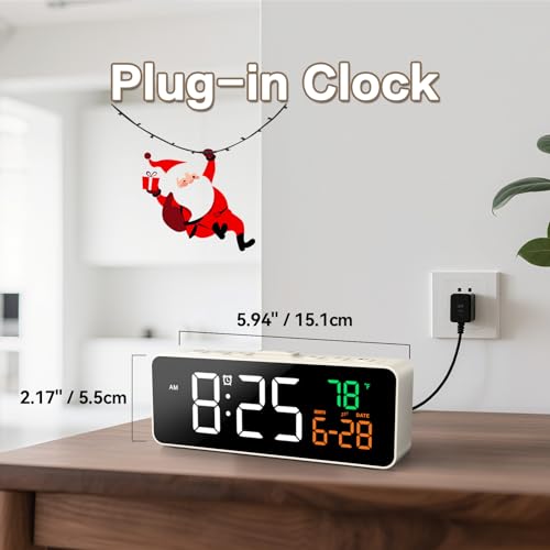 Netzu 3-in-1 Small Digital Clocks for Living Room with Temperature, Date & Time Display - 4 Levels Birghtness, 3 Volumes, Compact Plug-in Alarm Clock for Bedroom, Office (White) - Image 4