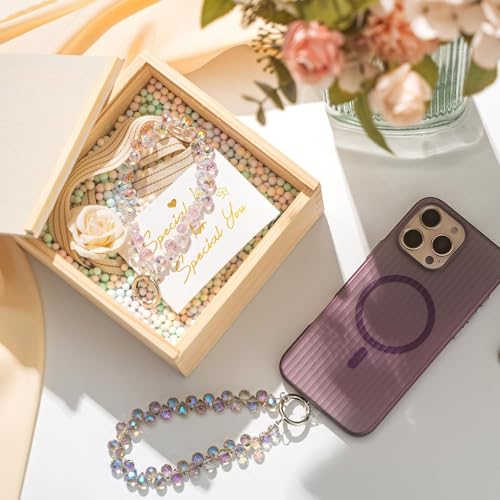 KHOLAD Crystal Phone Wrist Strap Phone Charm Chain Keychain Beaded Cellphone Lanyard with Tether Tab Hands-Free Wristlet Bracelet Wrist Grip Strap for Women (Pink) - Image 5