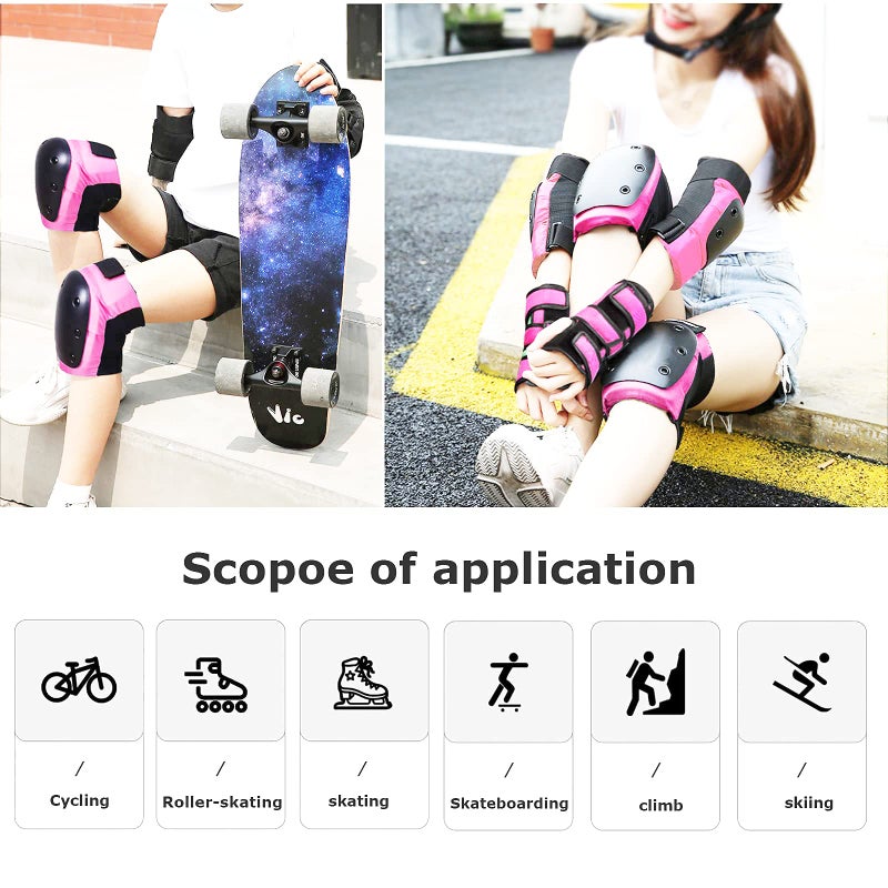 Banzk Adult/Child Knee Pads Elbow Pads Wrist Guards 3 in 1 Protective Gear Set for Skateboarding Inline Roller Biking Roller Skating Cycling Outdoor Sports Pink L - Image 5